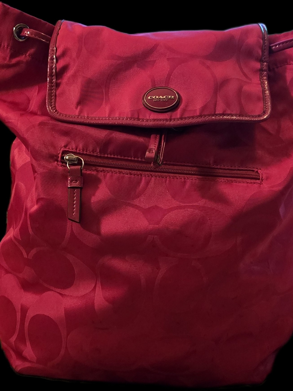Coach Women’s Pink Signature Nylon Backpack. Very Minor Wear On Top.